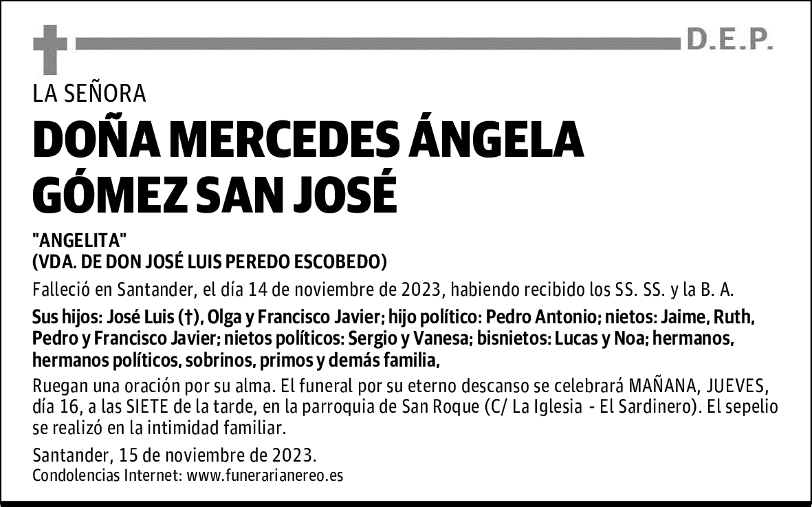 DOÑA MERCEDES ÁNGELA GÓMEZ SAN JOSÉ