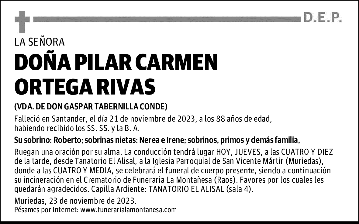 DOÑA PILAR CARMEN ORTEGA RIVAS