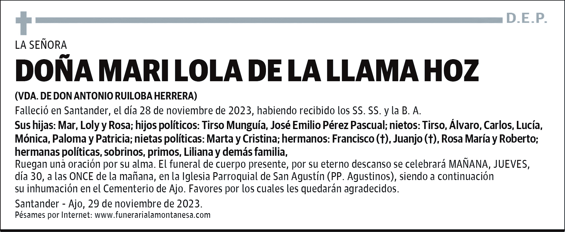 DOÑA MARI LOLA DE LA LLAMA HOZ