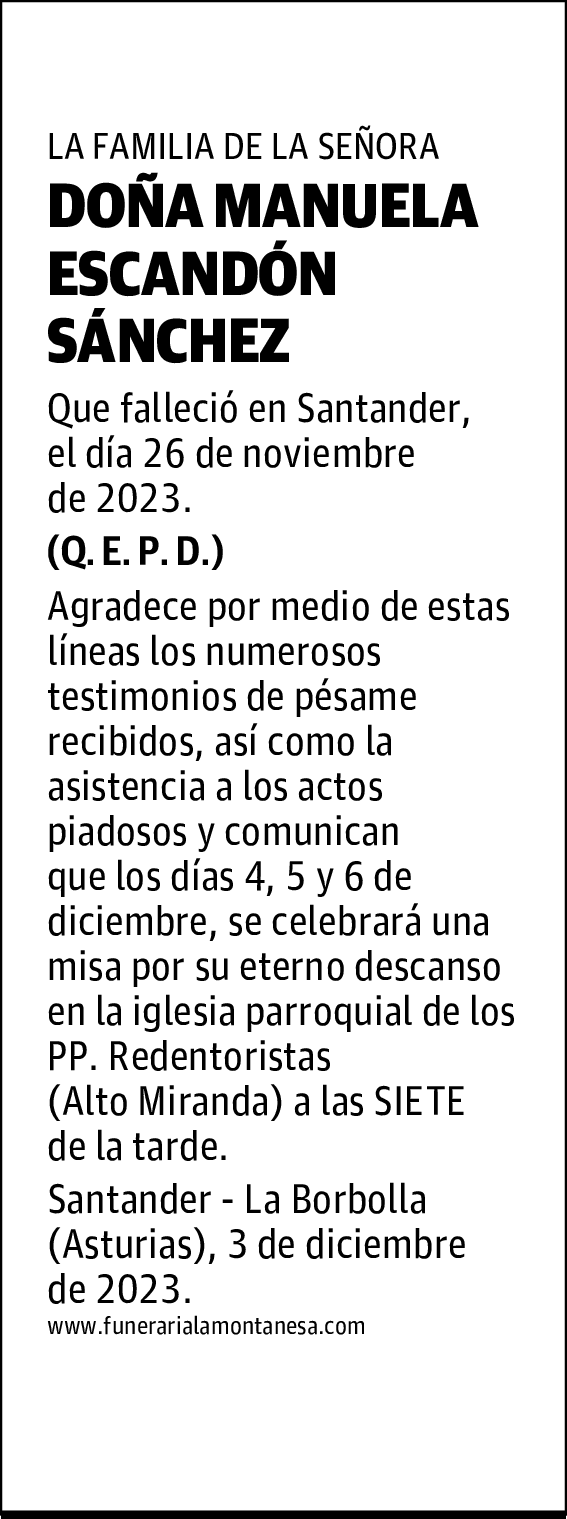 DOÑA MANUELA ESCANDÓN SÁNCHEZ