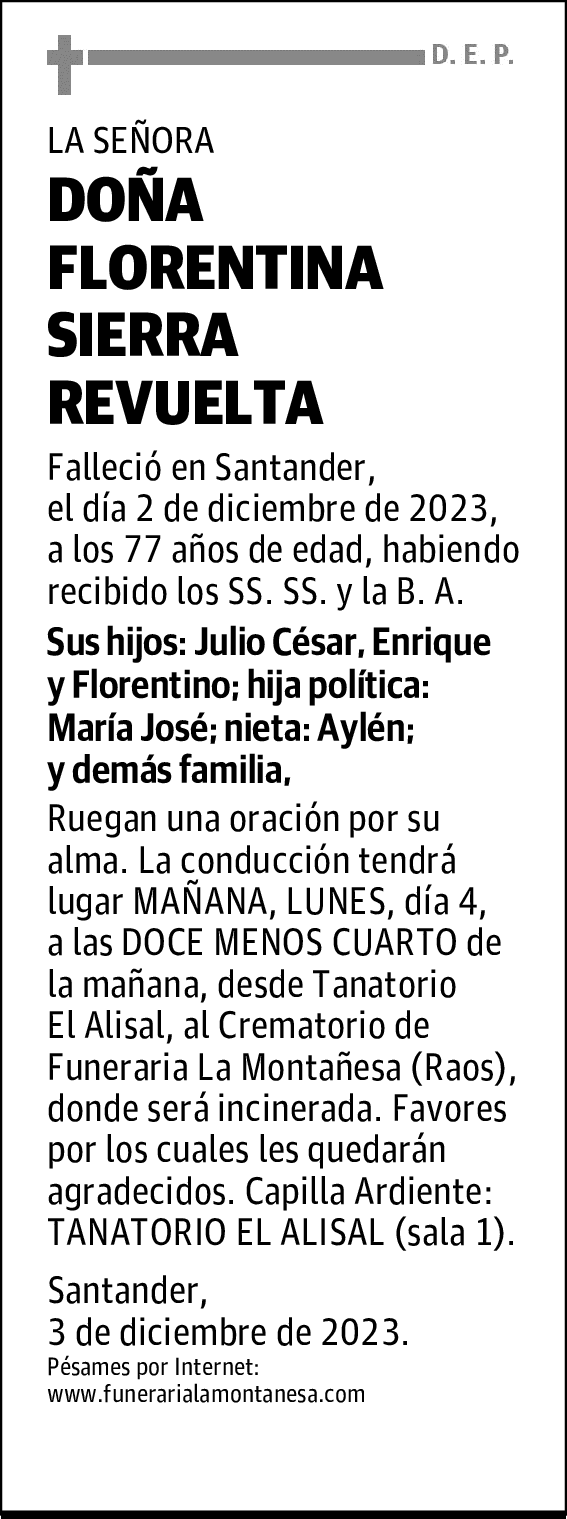 DOÑA FLORENTINA SIERRA REVUELTA