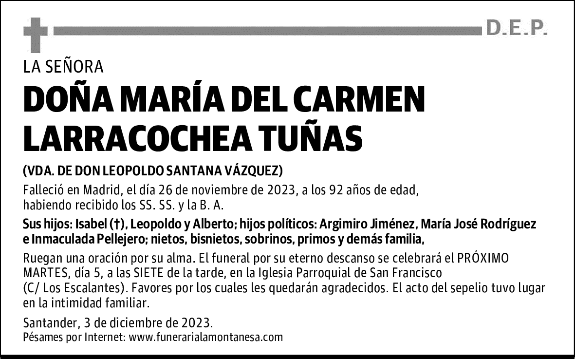 DOÑA MARÍA DEL CARMEN LARRACOCHEA TUÑAS