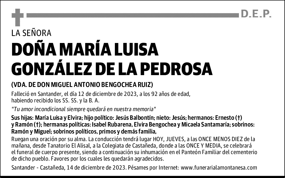 DOÑA MARÍA LUISA GONZÁLEZ DE LA PEDROSA