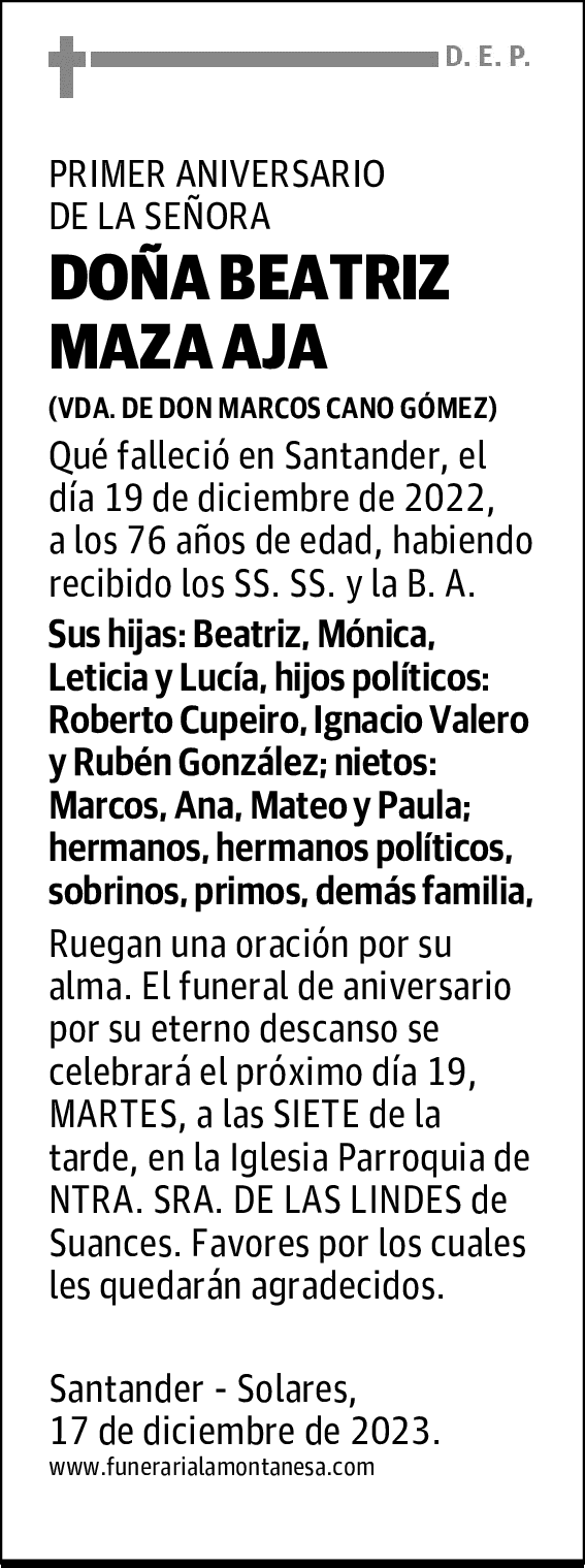 DOÑA BEATRIZ MAZA AJA
