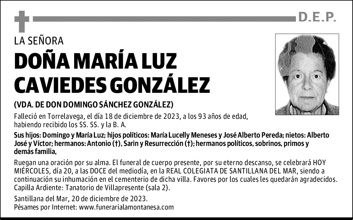 DOÑA MARÍA LUZ CAVIEDES GONZÁLEZ