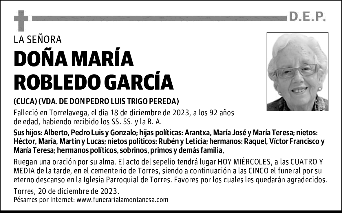 DOÑA MARÍA ROBLEDO GARCÍA