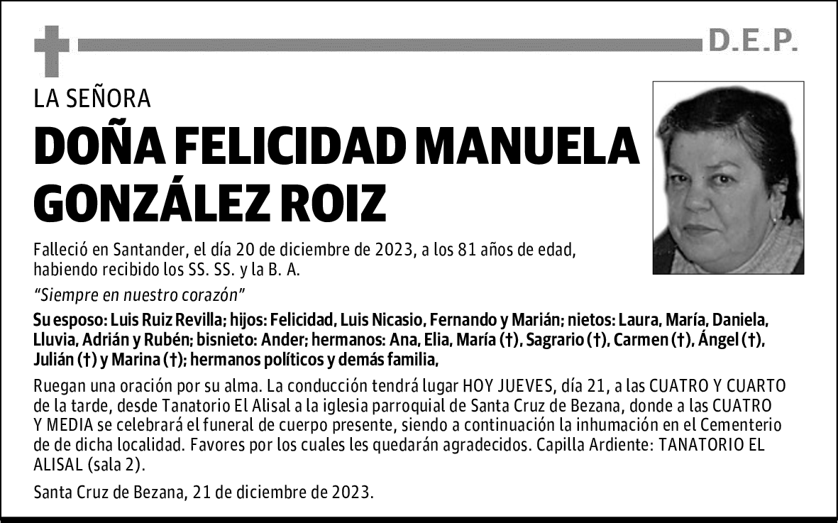DOÑA FELICIDAD MANUELA GONZÁLEZ ROIZ