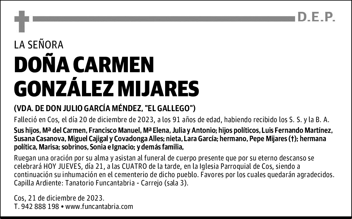 DOÑA CARMEN GONZÁLEZ MIJARES