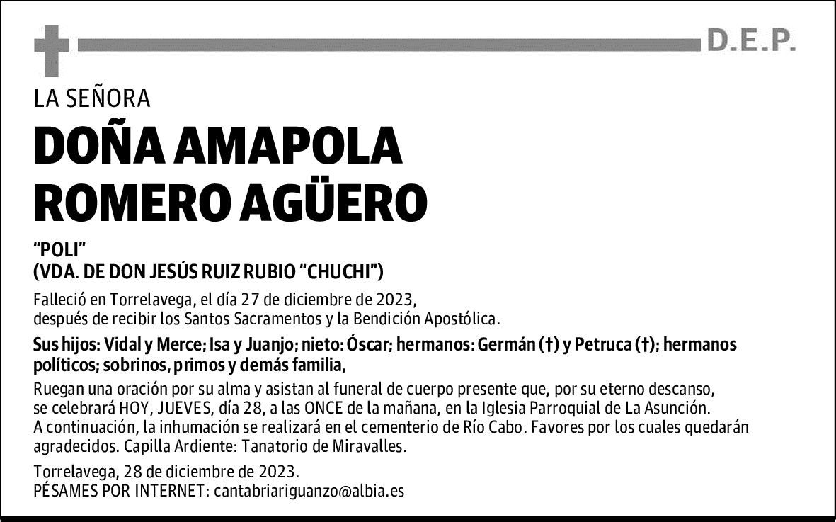 DOÑA AMAPOLA ROMERO AGÜERO