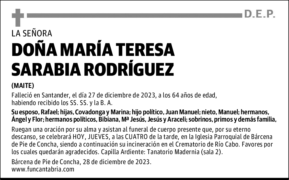 DOÑA MARÍA TERESA SARABIA RODRÍGUEZ