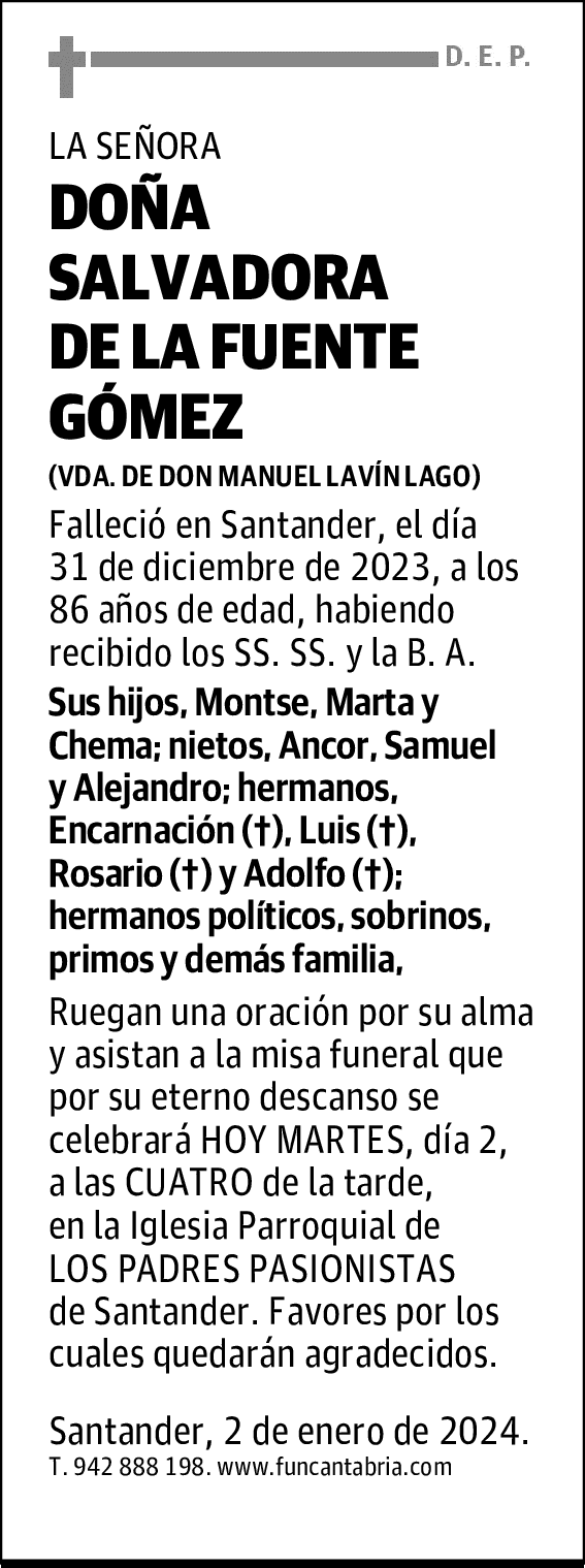 DOÑA SALVADORA DE LA FUENTE GÓMEZ