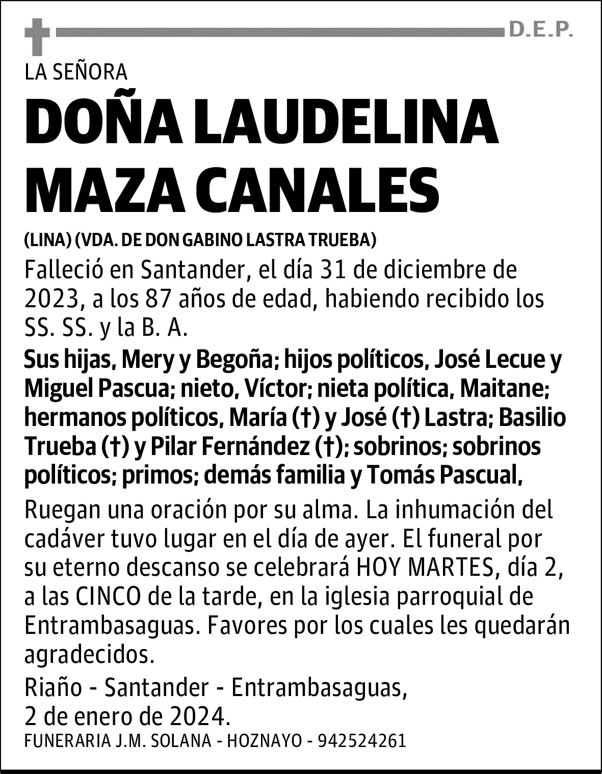DOÑA LAUDELINA MAZA CANALES