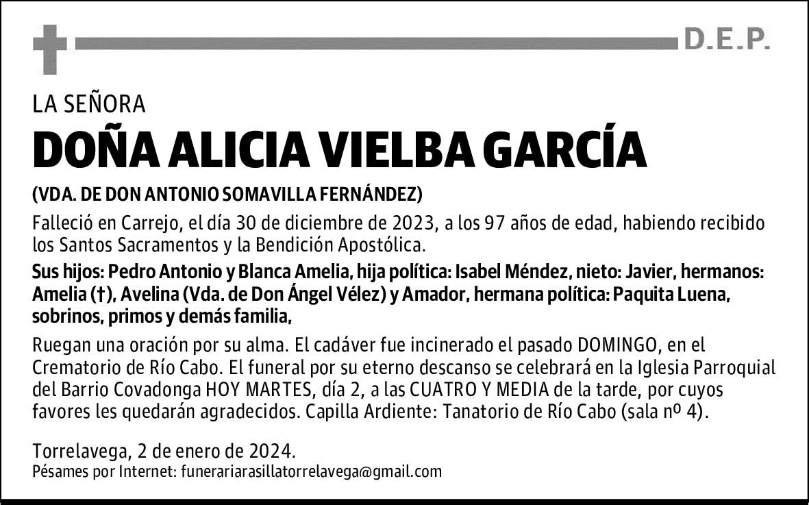 DOÑA ALICIA VIELBA GARCÍA