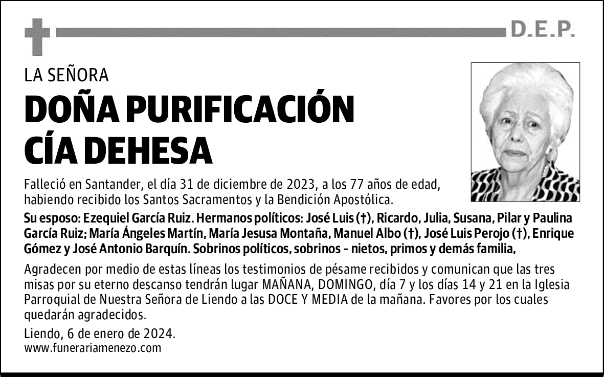 DOÑA PURIFICACIÓN CÍA DEHESA