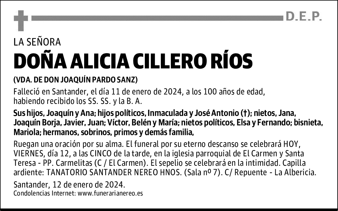 DOÑA ALICIA CILLERO RÍOS