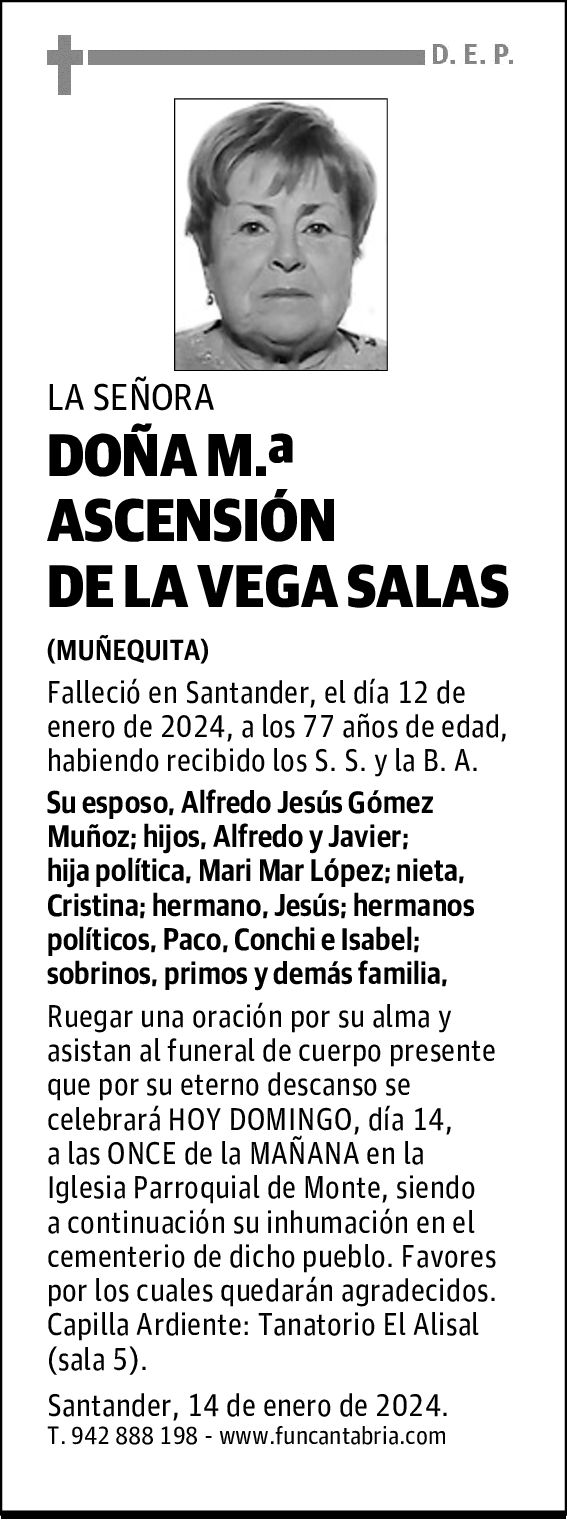 DOÑA M.ª ASCENSIÓN DE LA VEGA SALAS