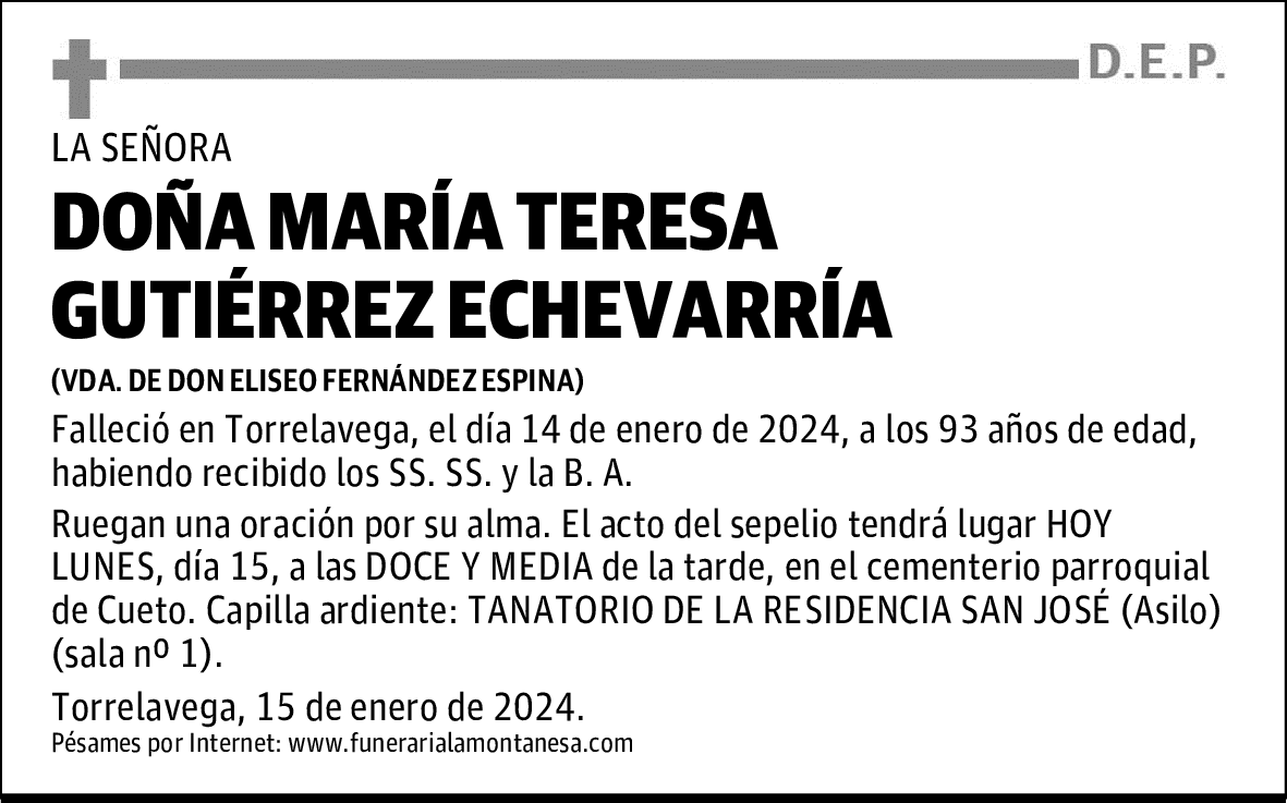 DOÑA MARÍA TERESA GUTIÉRREZ ECHEVARRÍA