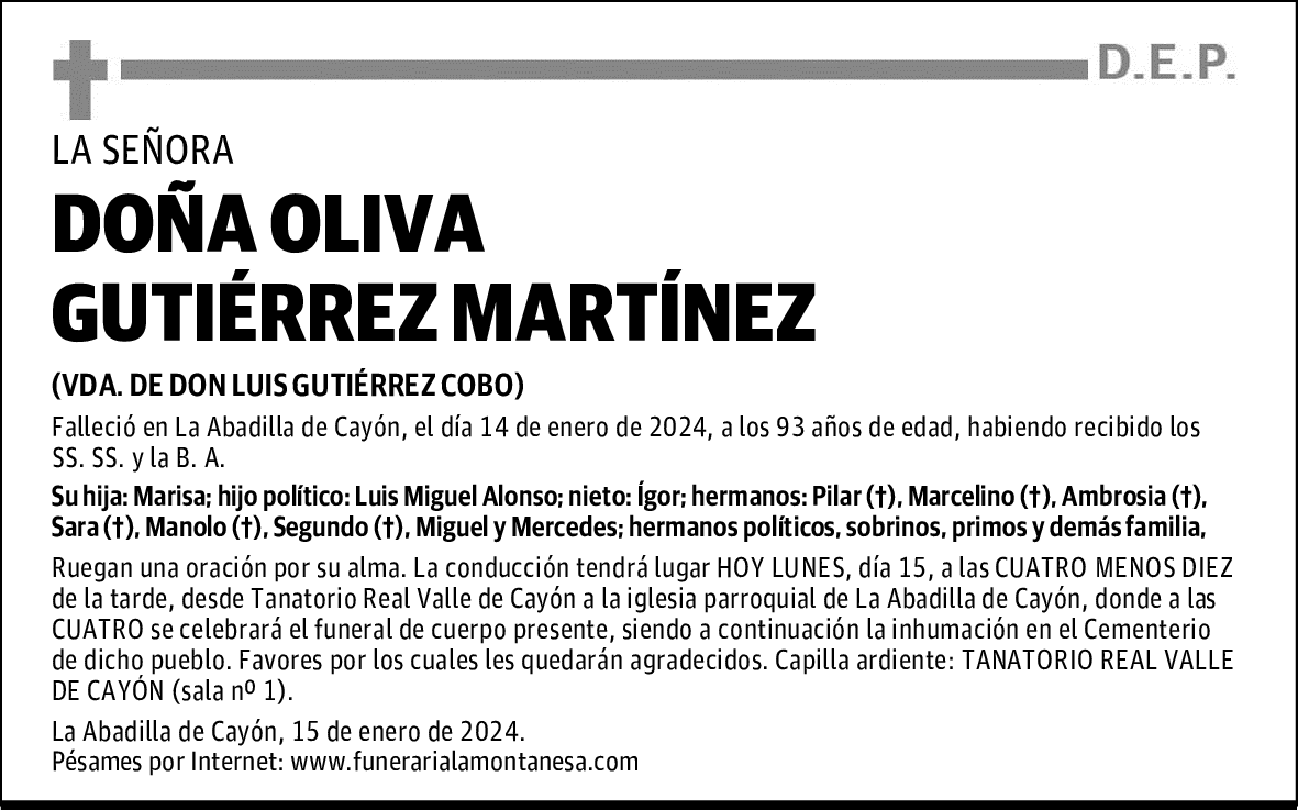 DOÑA OLIVA GUTIÉRREZ MARTÍNEZ