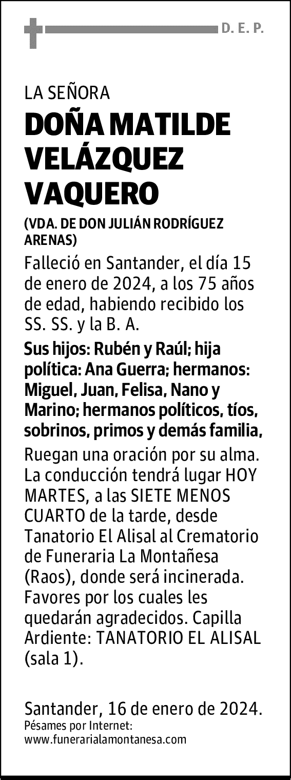 DOÑA MATILDE VELÁZQUEZ VAQUERO