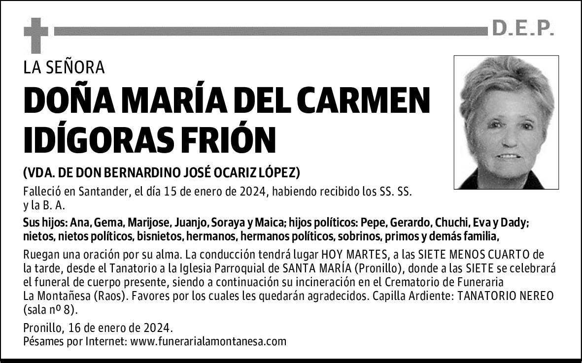 DOÑA MARÍA DEL CARMEN IDÍGORAS FRIÓN