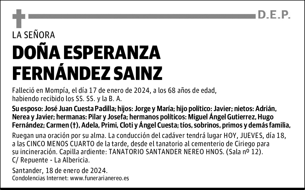 DOÑA ESPERANZA FERNÁNDEZ SAINZ