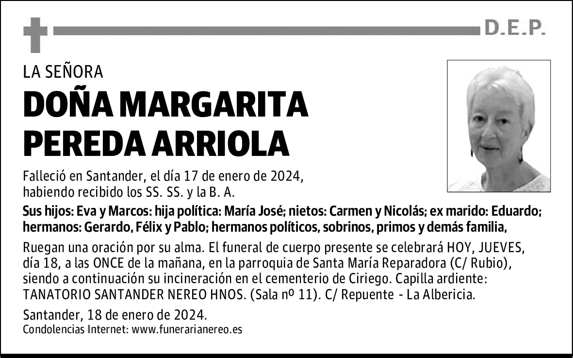 DOÑA MARGARITA PEREDA ARRIOLA