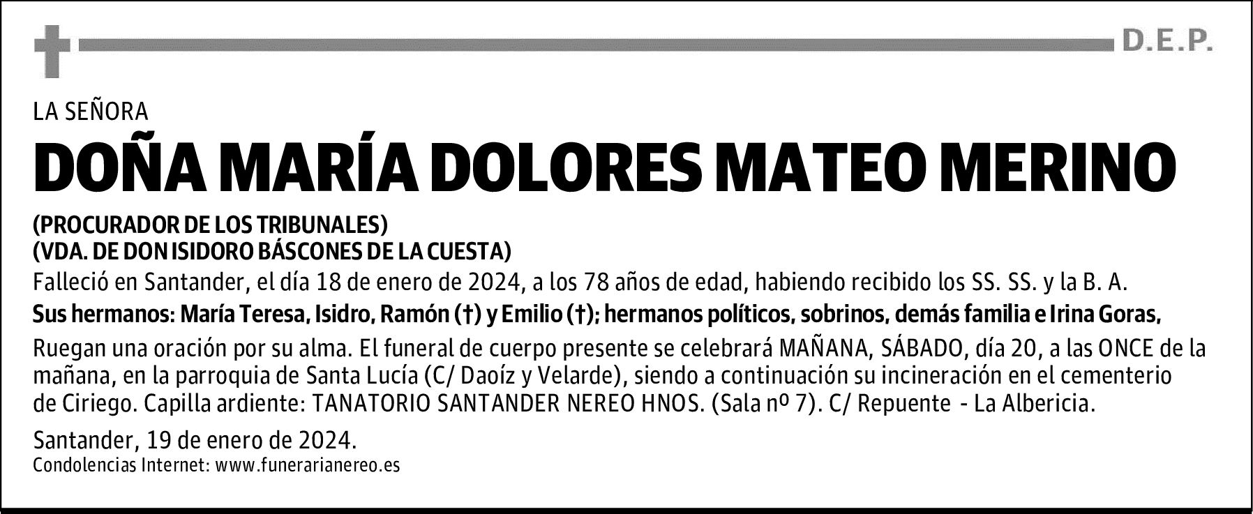 DOÑA MARÍA DOLORES MATEO MERINO