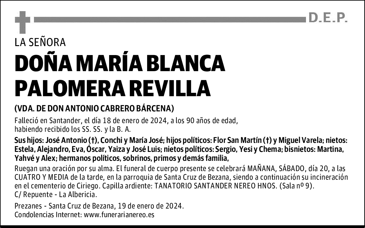 DOÑA MARÍA BLANCA PALOMERA REVILLA
