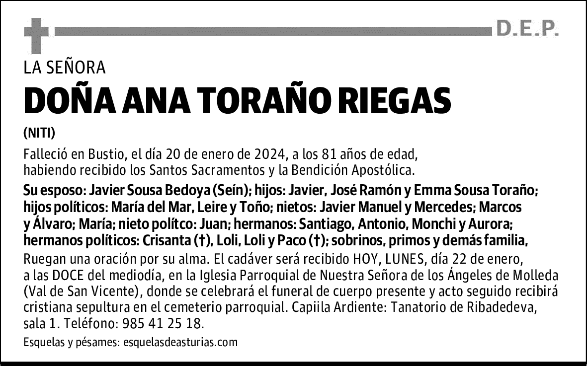 DOÑA ANA TORAÑO RIEGAS