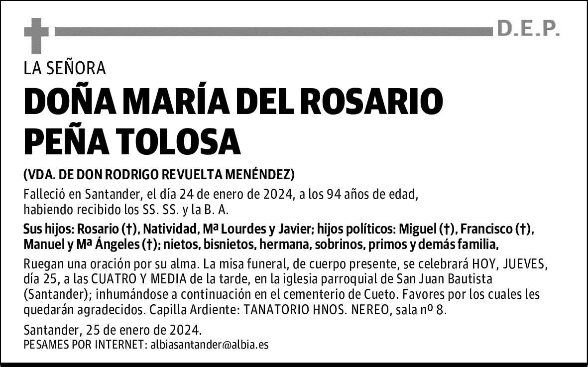 DOÑA MARÍA DEL ROSARIO PEÑA TOLOSA