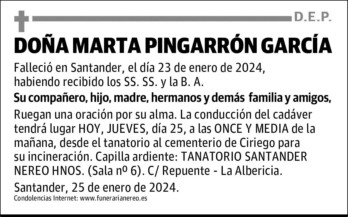 DOÑA MARTA PINGARRÓN GARCÍA