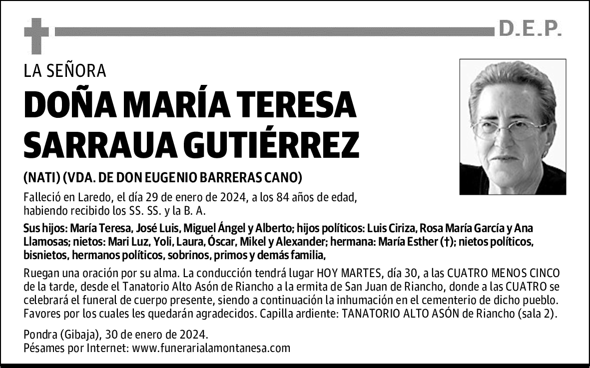 DOÑA MARÍA TERESA SARRAUA GUTIÉRREZ