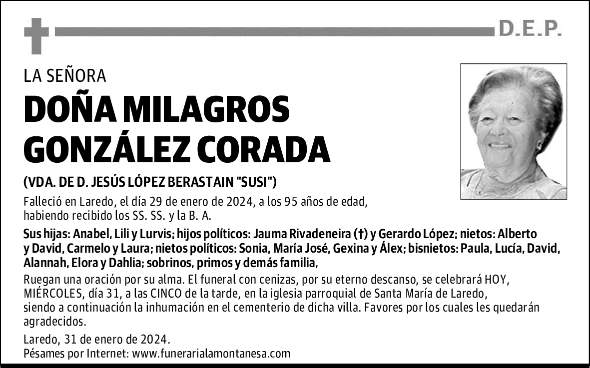 DOÑA MILAGROS GONZÁLEZ CORADA