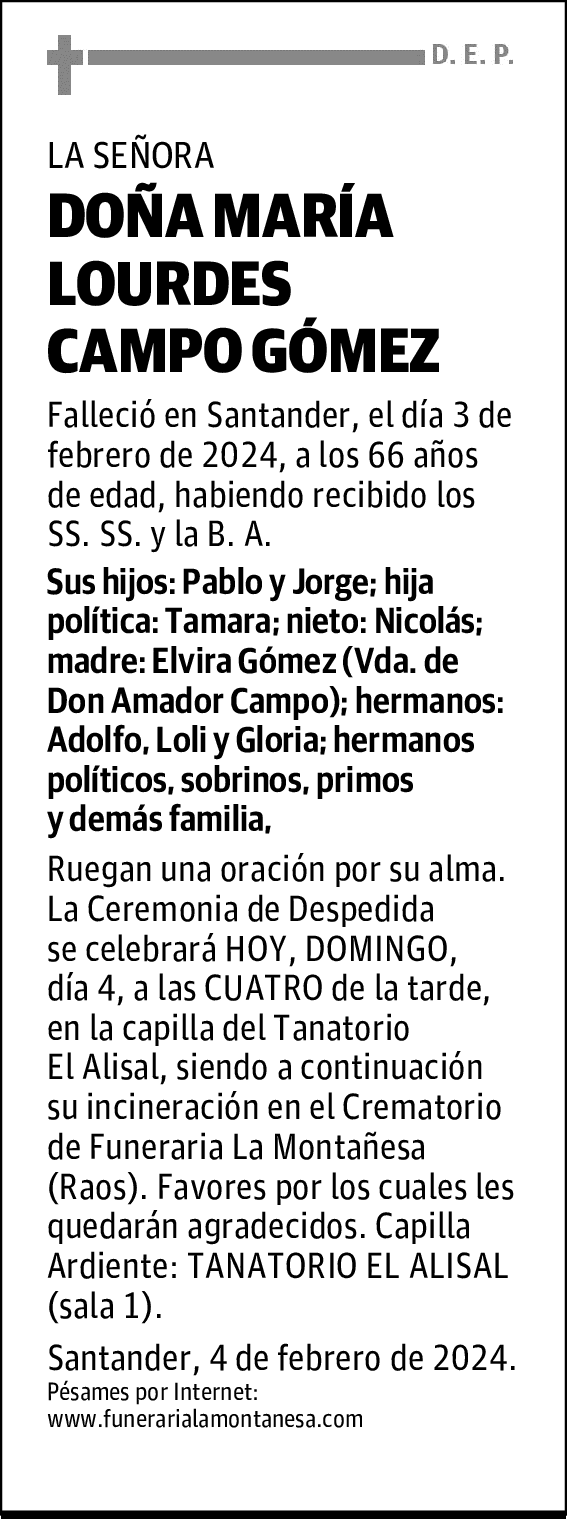 DOÑA MARÍA LOURDES CAMPO GÓMEZ