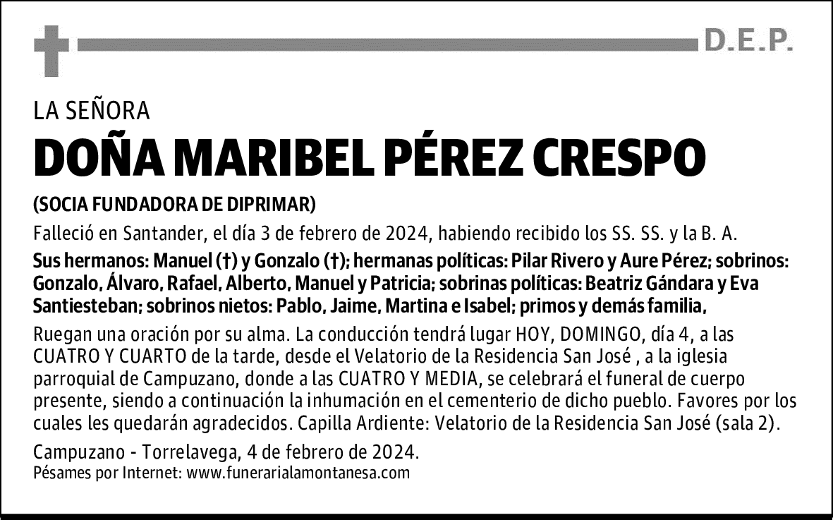 DOÑA MARIBEL PÉREZ CRESPO