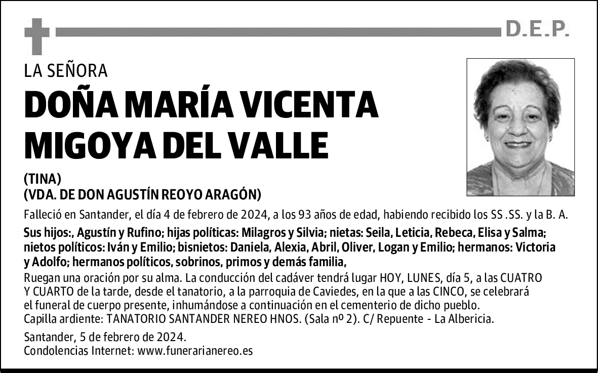 DOÑA MARÍA VICENTA MIGOYA DEL VALLE