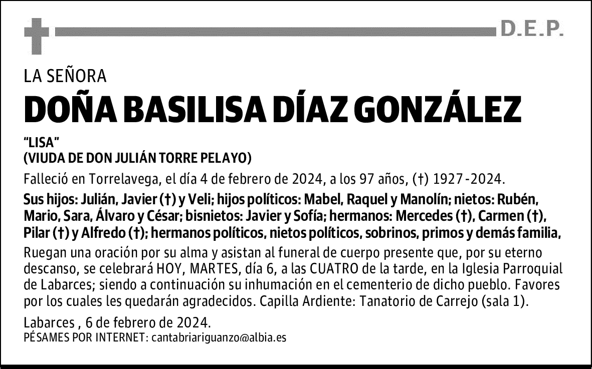 DOÑA BASILISA DÍAZ GONZÁLEZ