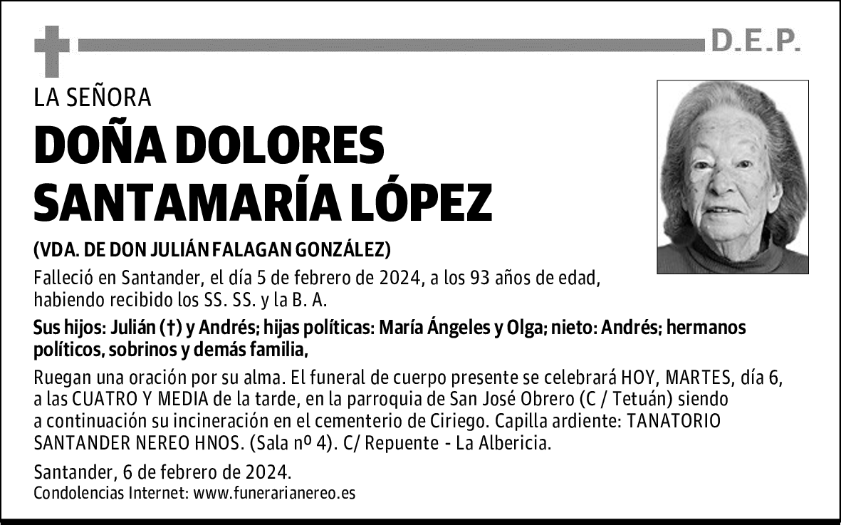 DOÑA DOLORES SANTAMARÍA LÓPEZ