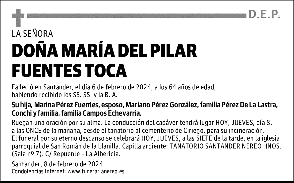 DOÑA MARÍA DEL PILAR FUENTES TOCA