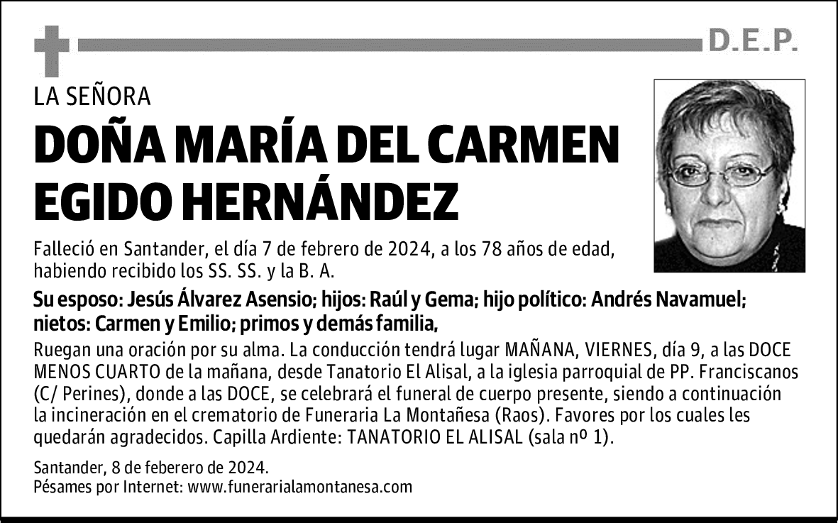 DOÑA MARÍA DEL CARMEN EGIDO HERNÁNDEZ