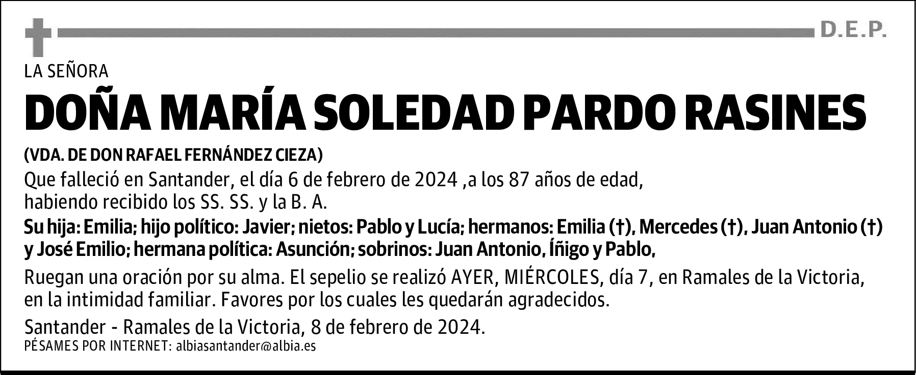 DOÑA MARÍA SOLEDAD PARDO RASINES