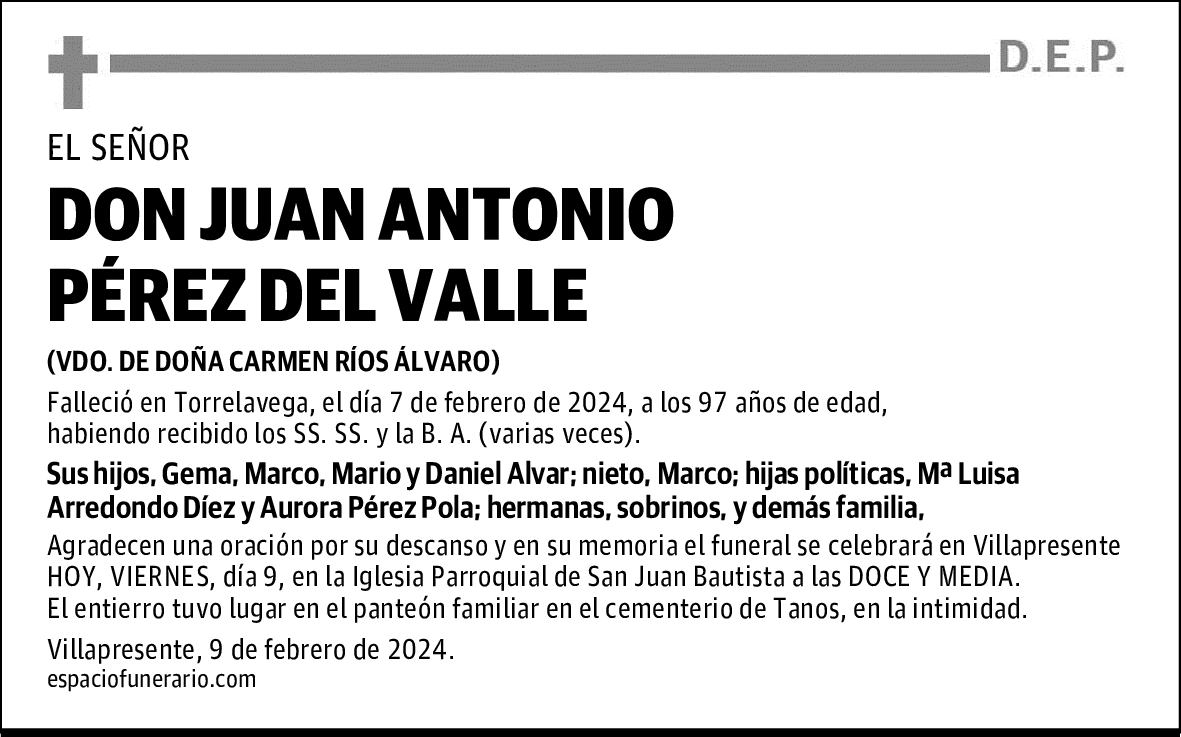 DON JUAN ANTONIO PÉREZ DEL VALLE