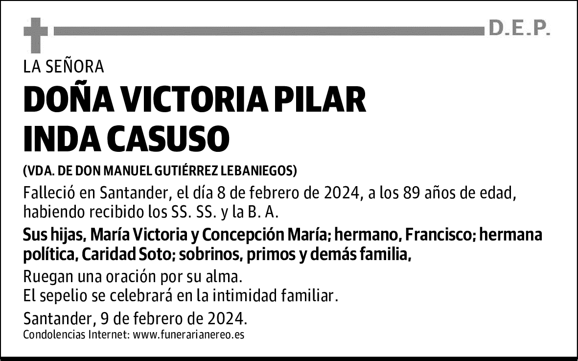 DOÑA VICTORIA PILAR INDA CASUSO