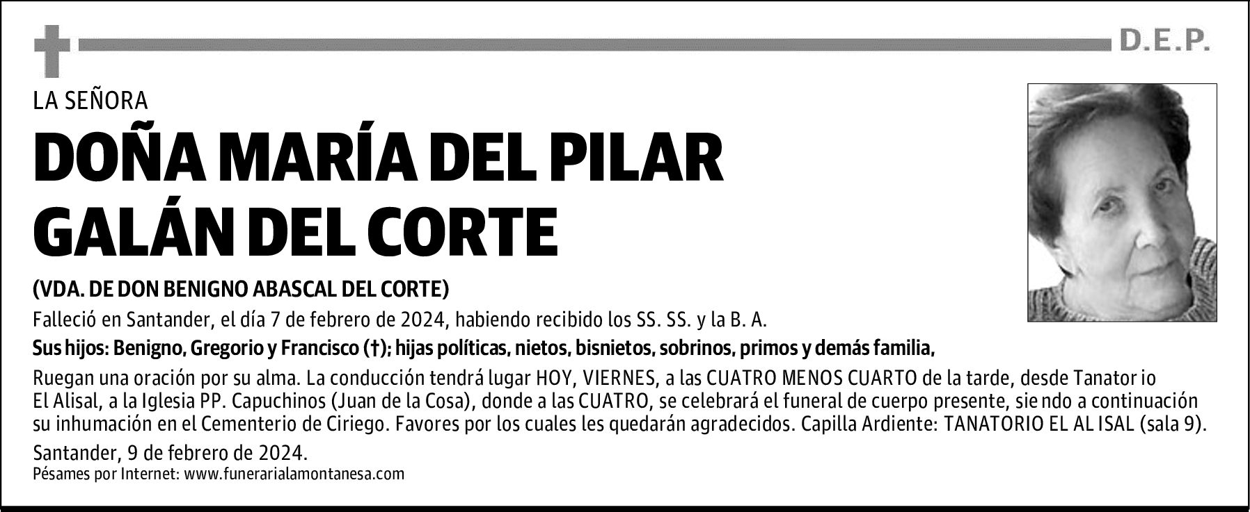 DOÑA MARÍA DEL PILAR GALÁN DEL CORTE