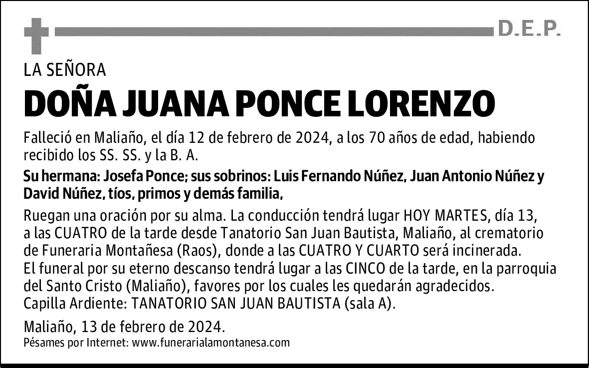 DOÑA JUANA PONCE LORENZO