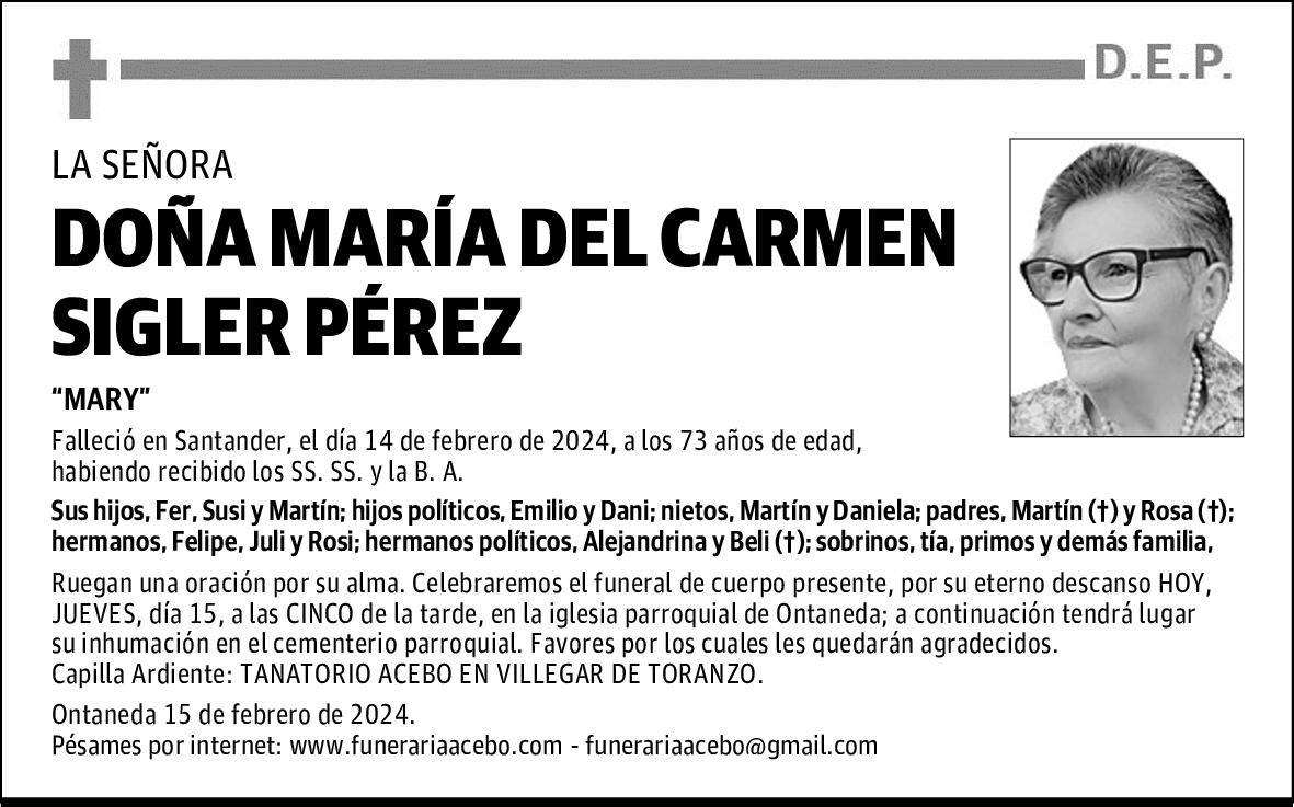 DOÑA MARÍA DEL CARMEN SIGLER PÉREZ