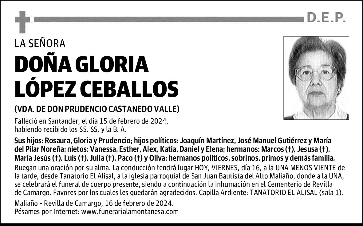 DOÑA GLORIA LÓPEZ CEBALLOS