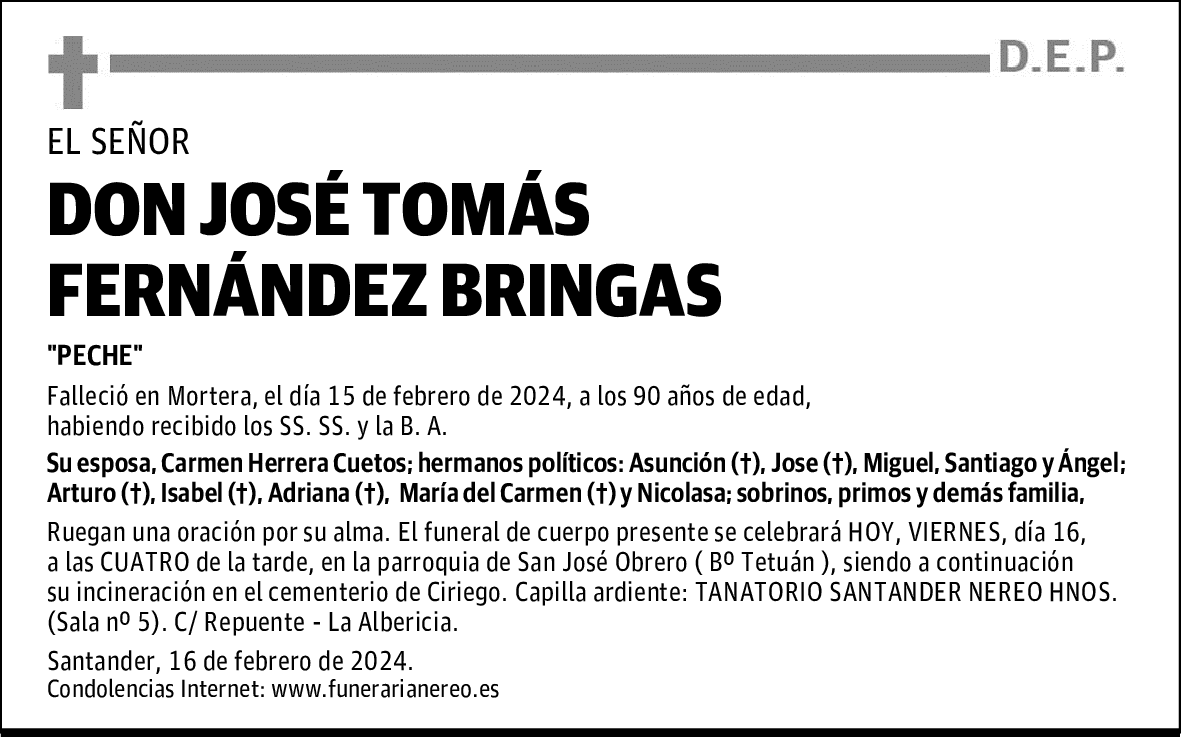 DON JOSÉ TOMÁS FERNÁNDEZ BRINGAS