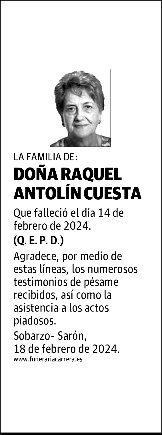 DOÑA RAQUEL ANTOLÍN CUESTA