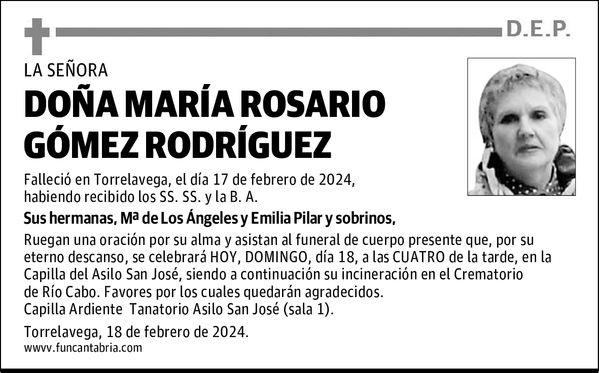 DOÑA MARÍA ROSARIO GÓMEZ RODRÍGUEZ
